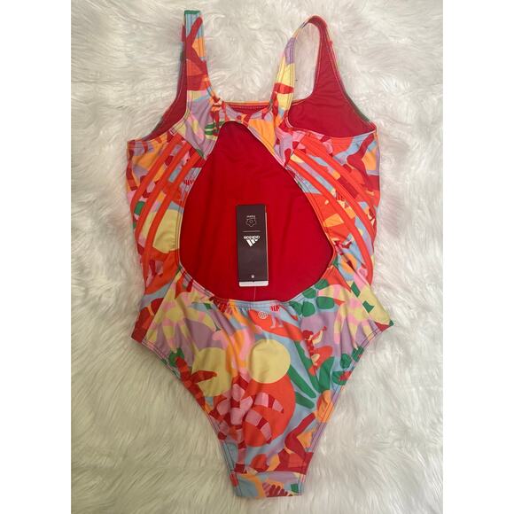 Adidas FARM Rio One Piece Swimsuit Pull On Beach Print No padding NWT Sz 12 - Picture 8 of 14
